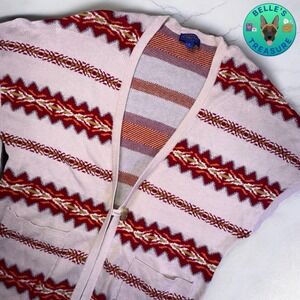 Pendleton Cardigan Womens Small Linen Blend Aztec Western Open‎ Knit Sweater